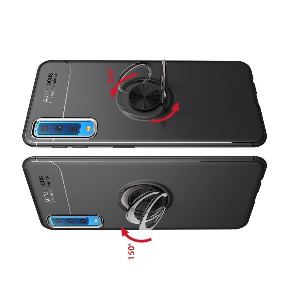 Силиконовый Чехол для Магнитного Держателя с Кольцом для Пальца Подставкой для Samsung Galaxy A7 2018 SM-A750 Черный