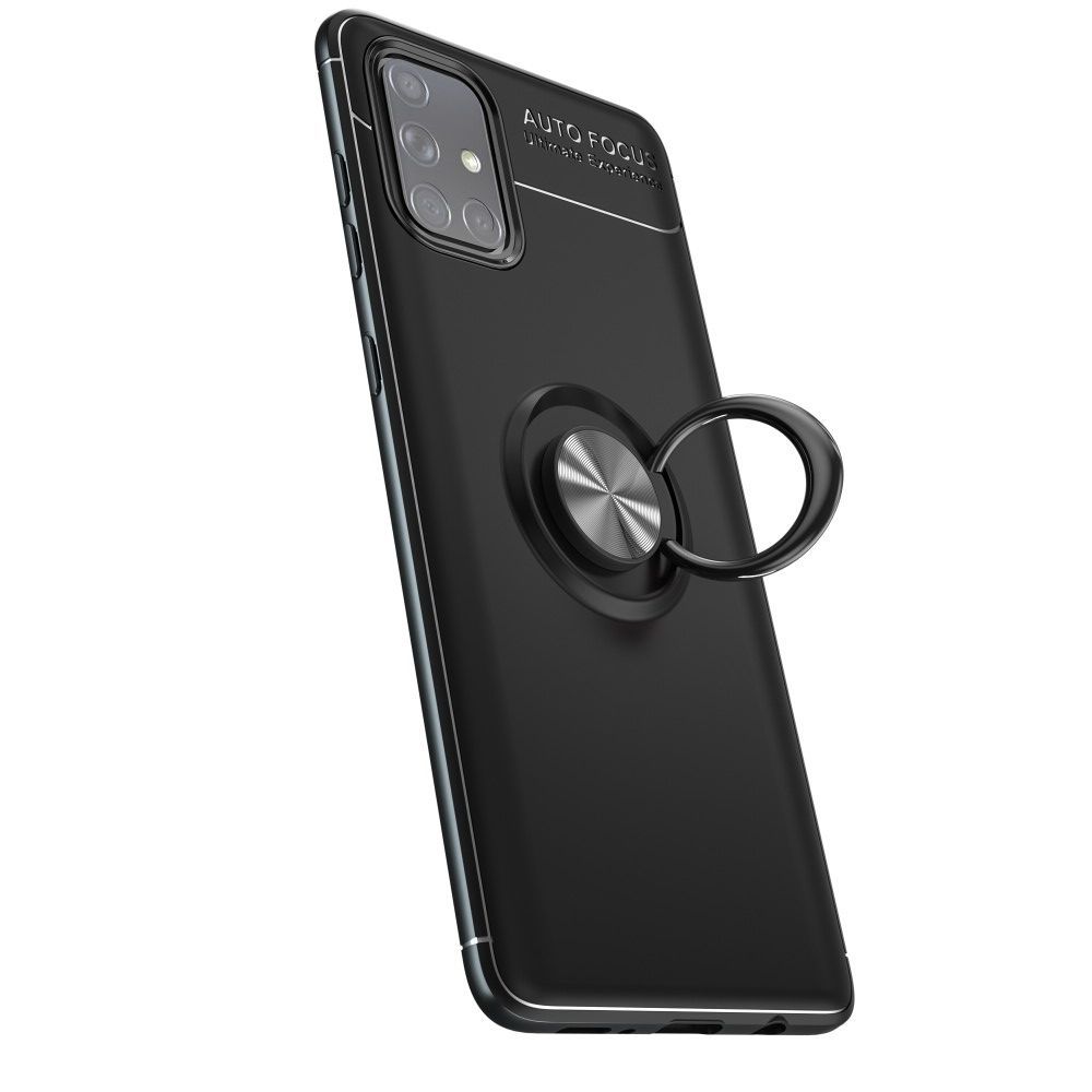 Силиконовый Чехол для Магнитного Держателя с Кольцом для Пальца Подставкой для Samsung Galaxy A71 Черный