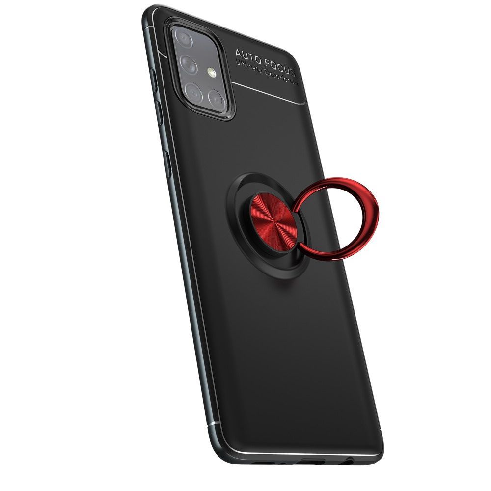 Силиконовый Чехол для Магнитного Держателя с Кольцом для Пальца Подставкой для Samsung Galaxy A71 Красный / Черный