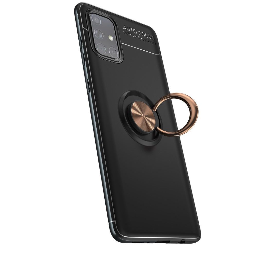 Силиконовый Чехол для Магнитного Держателя с Кольцом для Пальца Подставкой для Samsung Galaxy A71 Розовое Золото / Черный