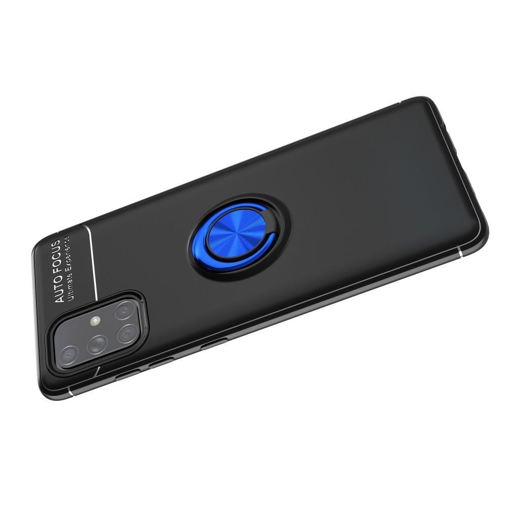 Силиконовый Чехол для Магнитного Держателя с Кольцом для Пальца Подставкой для Samsung Galaxy A71 Синий / Черный