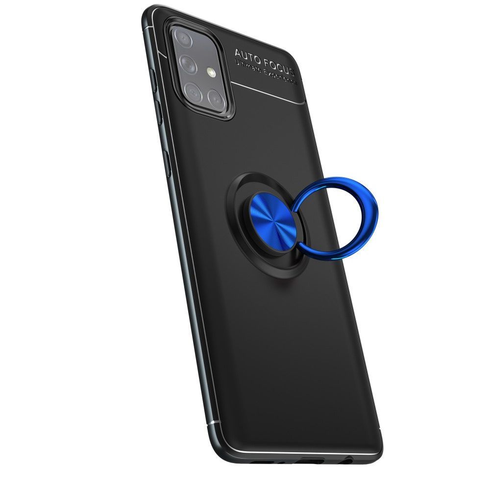 Силиконовый Чехол для Магнитного Держателя с Кольцом для Пальца Подставкой для Samsung Galaxy A71 Синий / Черный