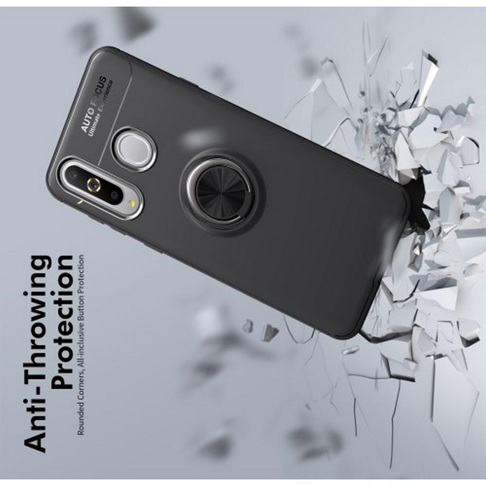 Силиконовый Чехол для Магнитного Держателя с Кольцом для Пальца Подставкой для Samsung Galaxy A8s Черный