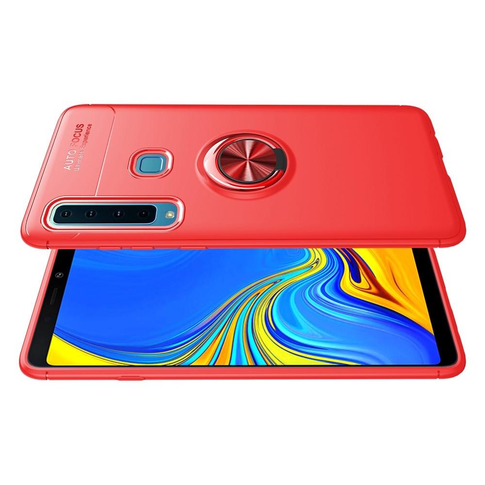 Силиконовый Чехол для Магнитного Держателя с Кольцом для Пальца Подставкой для Samsung Galaxy A9 2018 SM-A920F Красный