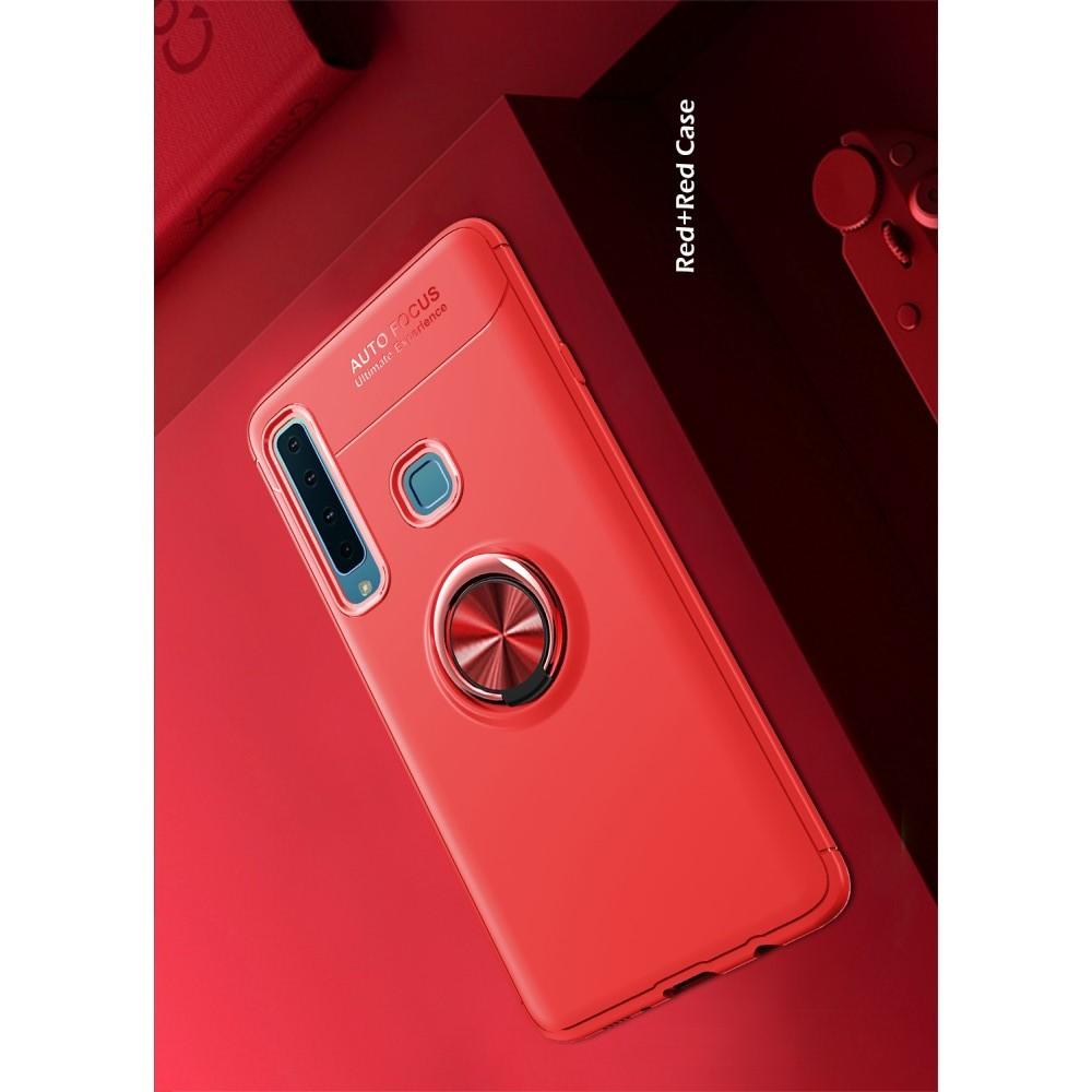 Силиконовый Чехол для Магнитного Держателя с Кольцом для Пальца Подставкой для Samsung Galaxy A9 2018 SM-A920F Красный