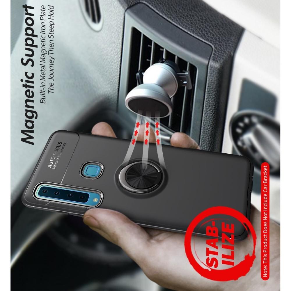 Силиконовый Чехол для Магнитного Держателя с Кольцом для Пальца Подставкой для Samsung Galaxy A9 2018 SM-A920F Черный