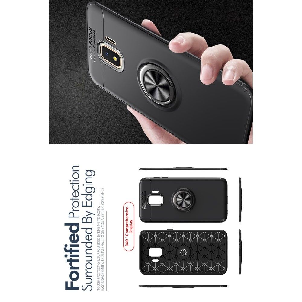 Силиконовый Чехол для Магнитного Держателя с Кольцом для Пальца Подставкой для Samsung Galaxy J2 Core (2020) Черный