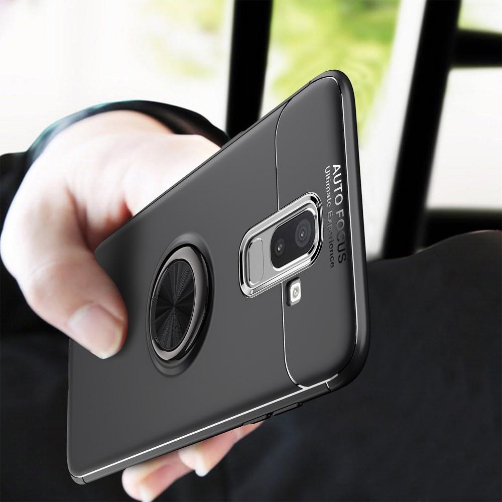 Силиконовый Чехол для Магнитного Держателя с Кольцом для Пальца Подставкой для Samsung Galaxy J4 Plus SM-J415 Черный