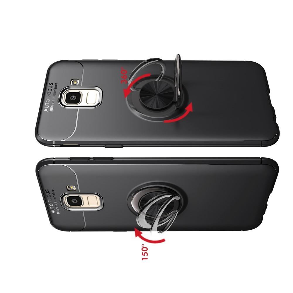 Силиконовый Чехол для Магнитного Держателя с Кольцом для Пальца Подставкой для Samsung Galaxy J6 SM-J600 Черный