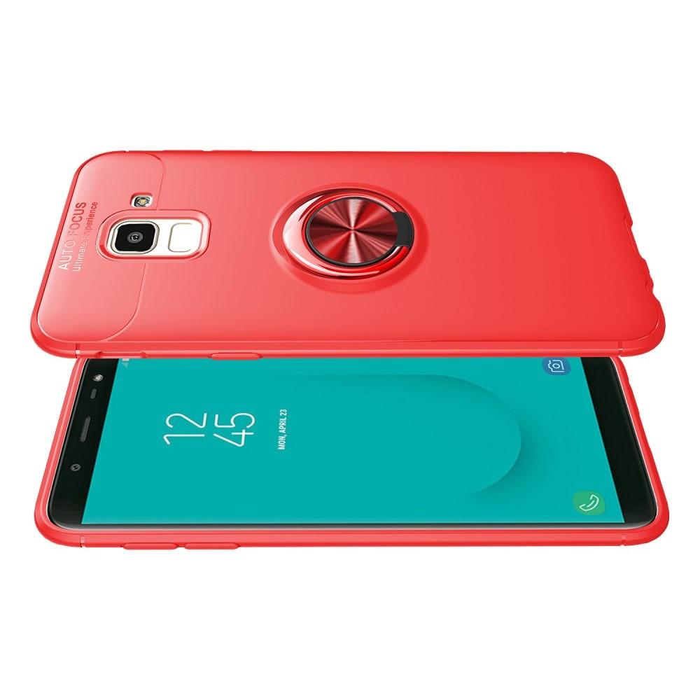 Силиконовый Чехол для Магнитного Держателя с Кольцом для Пальца Подставкой для Samsung Galaxy J6 SM-J600 Красный