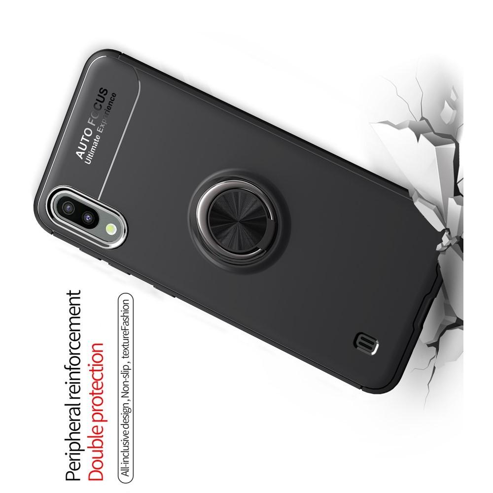 Силиконовый Чехол для Магнитного Держателя с Кольцом для Пальца Подставкой для Samsung Galaxy M10 Черный