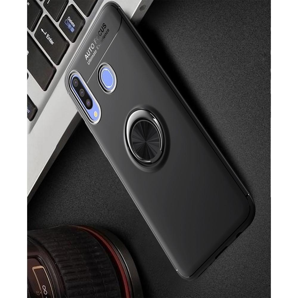 Силиконовый Чехол для Магнитного Держателя с Кольцом для Пальца Подставкой для Samsung Galaxy M30 Черный
