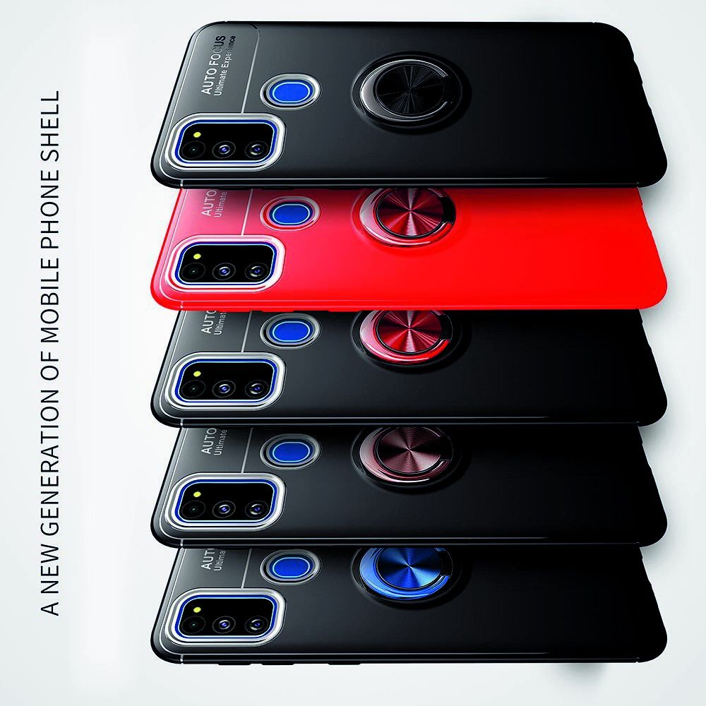 Силиконовый Чехол для Магнитного Держателя с Кольцом для Пальца Подставкой для Samsung Galaxy M30s Красный / Черный