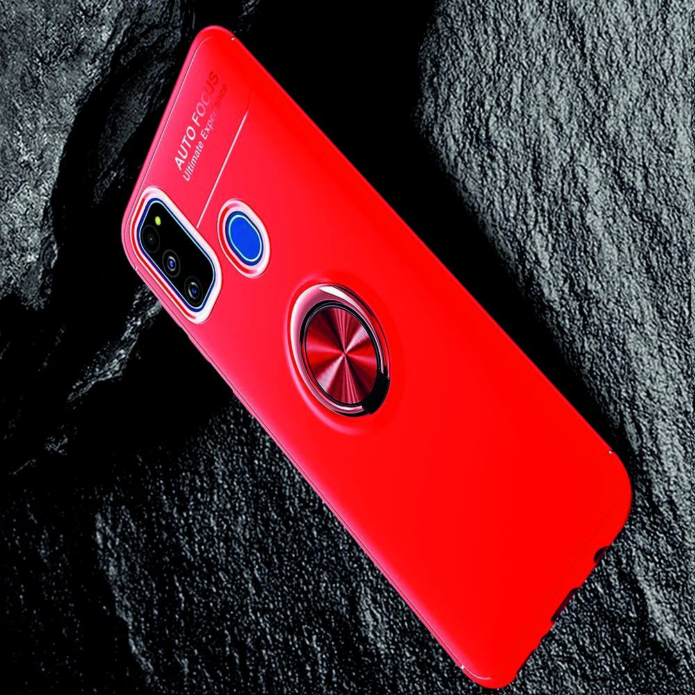 Силиконовый Чехол для Магнитного Держателя с Кольцом для Пальца Подставкой для Samsung Galaxy M30s Красный / Черный