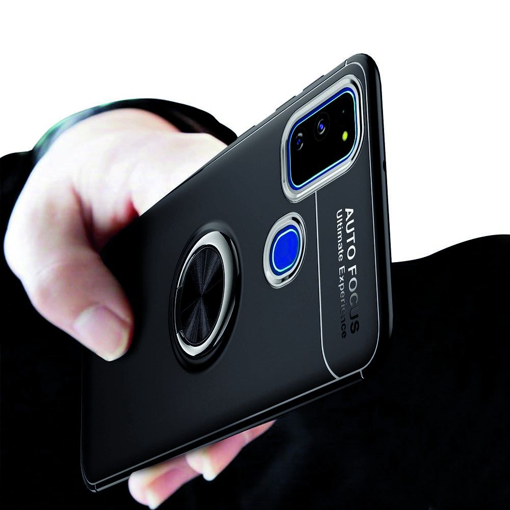 Силиконовый Чехол для Магнитного Держателя с Кольцом для Пальца Подставкой для Samsung Galaxy M30s Черный