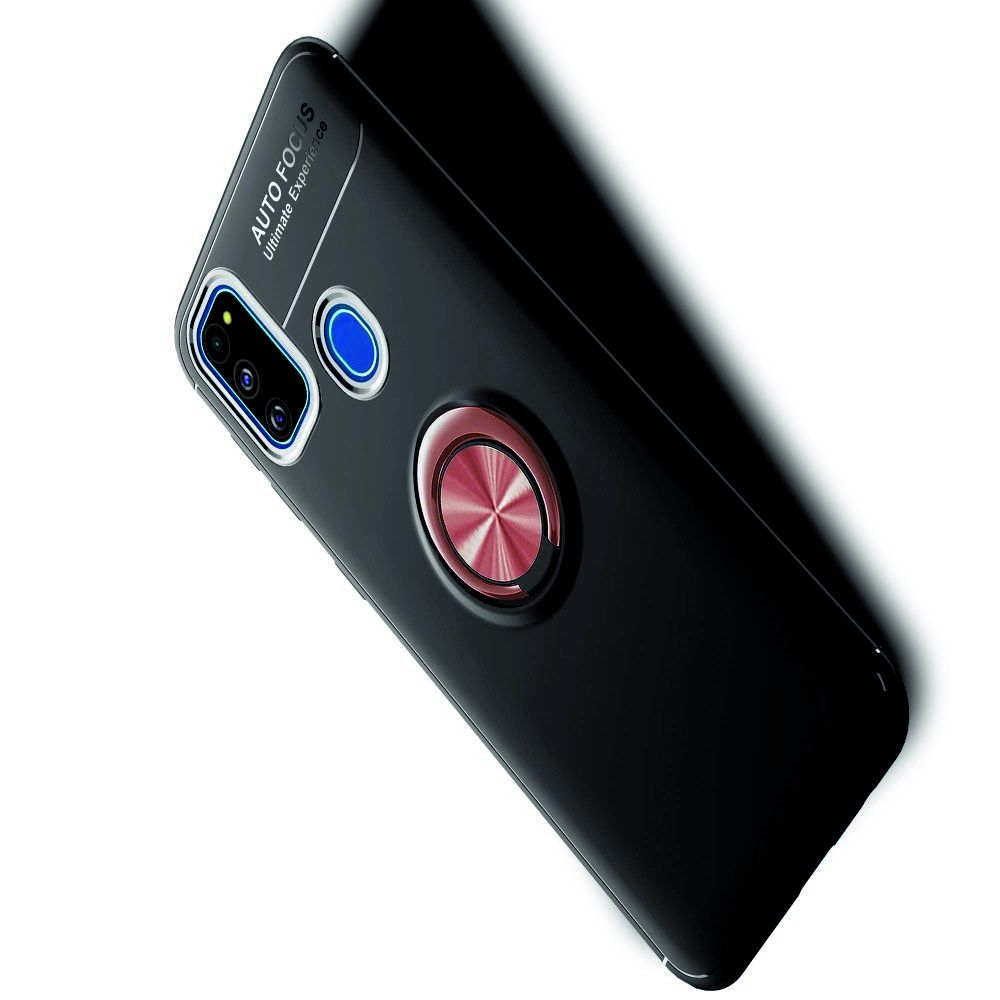 Силиконовый Чехол для Магнитного Держателя с Кольцом для Пальца Подставкой для Samsung Galaxy M30s Розовое Золото / Черный