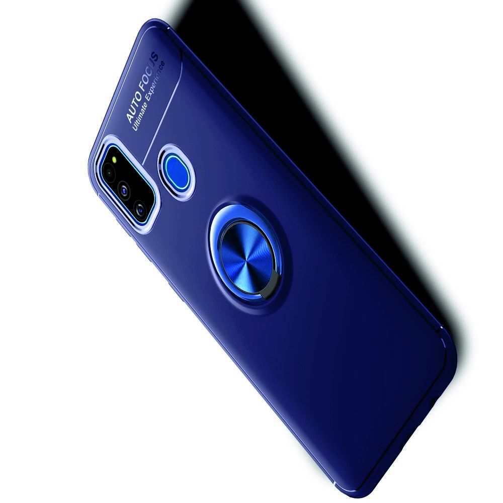 Силиконовый Чехол для Магнитного Держателя с Кольцом для Пальца Подставкой для Samsung Galaxy M30s Синий