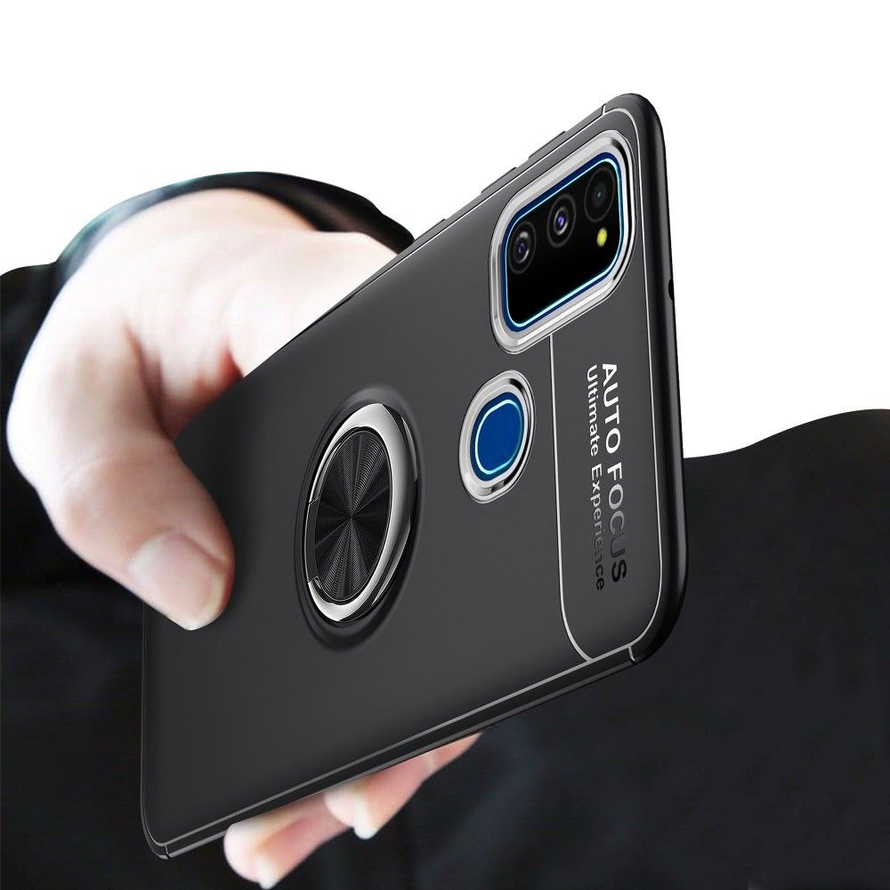 Силиконовый Чехол для Магнитного Держателя с Кольцом для Пальца Подставкой для Samsung Galaxy M31 Черный