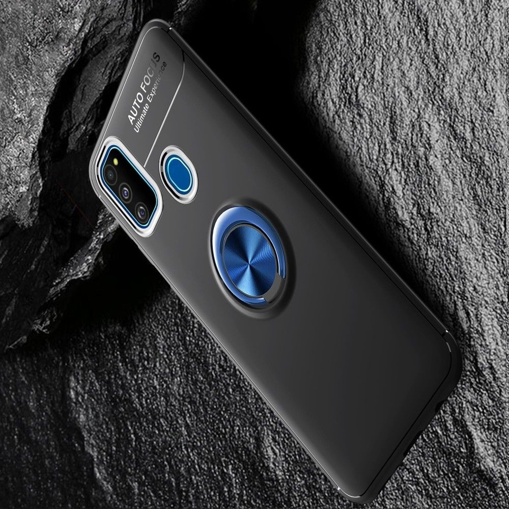 Силиконовый Чехол для Магнитного Держателя с Кольцом для Пальца Подставкой для Samsung Galaxy M31 Синий / Черный