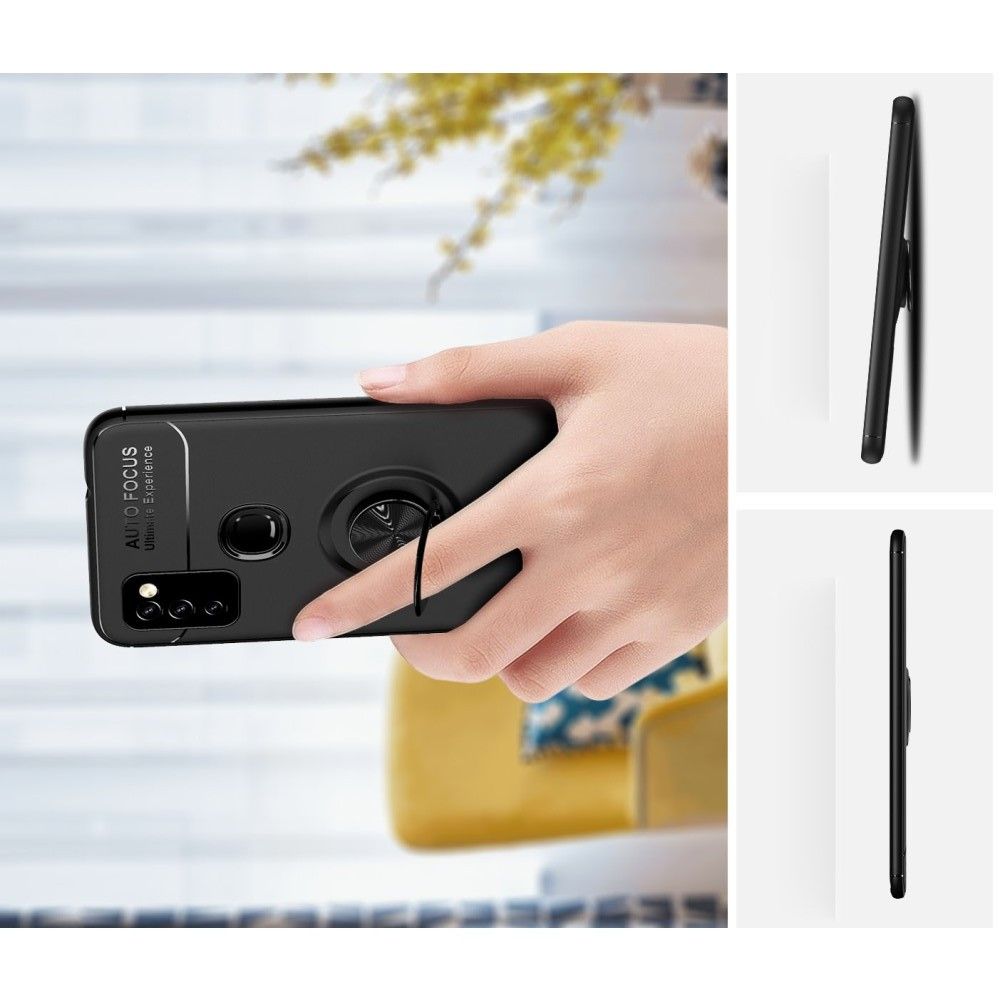 Силиконовый Чехол для Магнитного Держателя с Кольцом для Пальца Подставкой для Samsung Galaxy M51 Черный