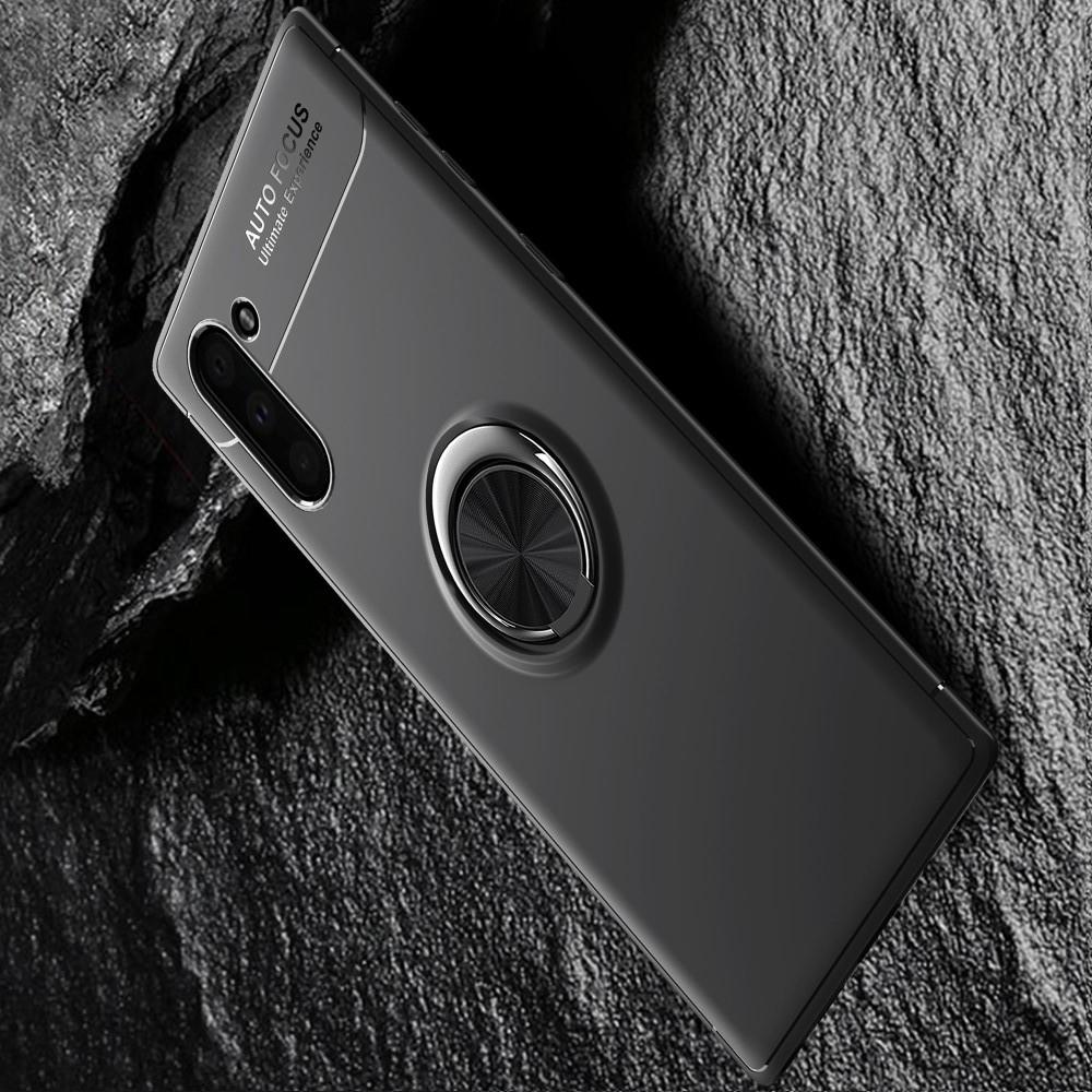 Силиконовый Чехол для Магнитного Держателя с Кольцом для Пальца Подставкой для Samsung Galaxy Note 10 Черный