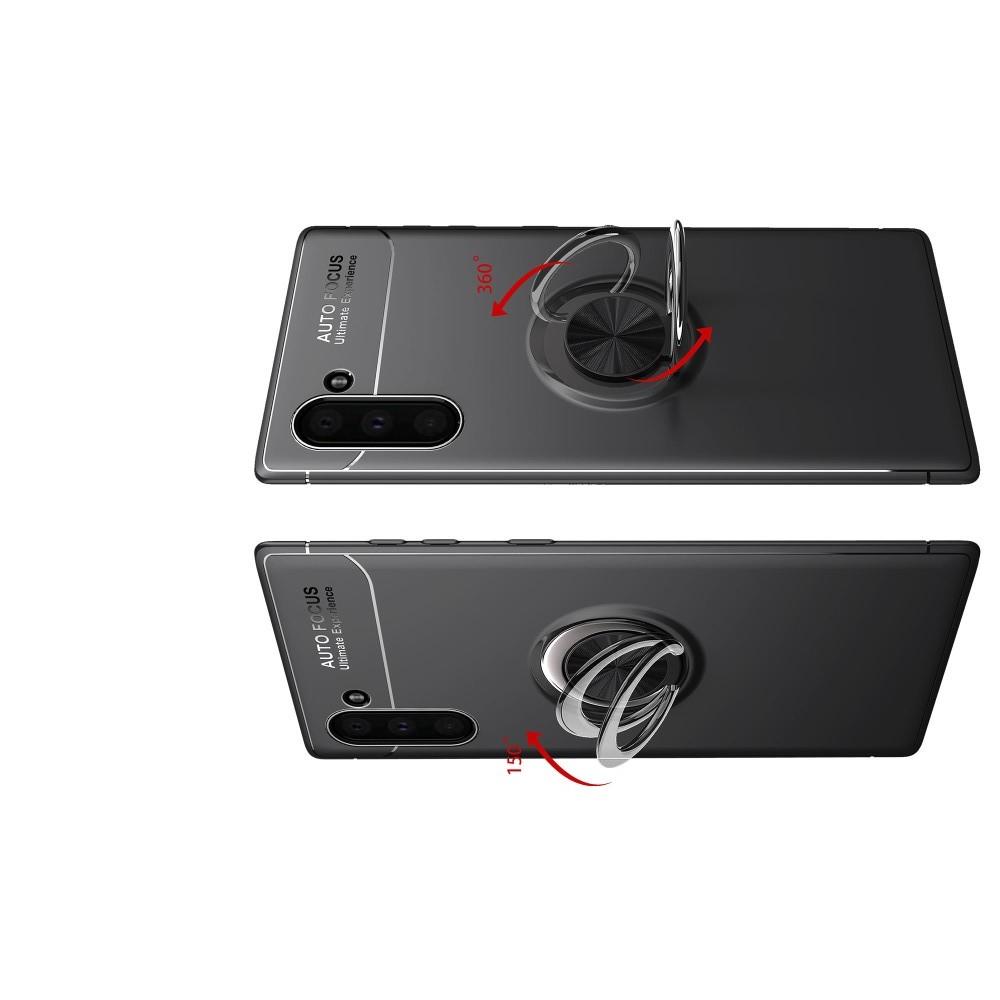 Силиконовый Чехол для Магнитного Держателя с Кольцом для Пальца Подставкой для Samsung Galaxy Note 10 Черный