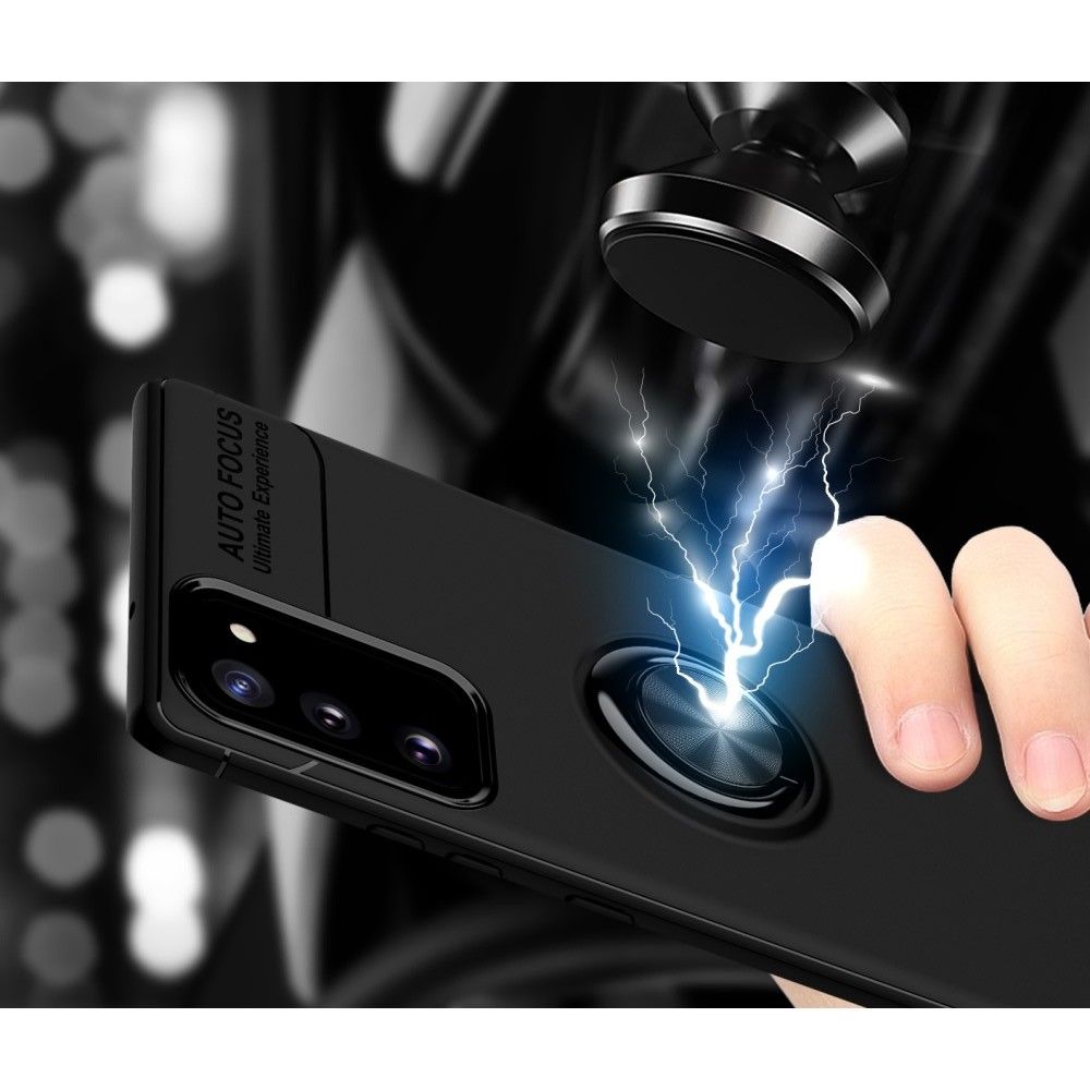 Силиконовый Чехол для Магнитного Держателя с Кольцом для Пальца Подставкой для Samsung Galaxy Note 20 Черный