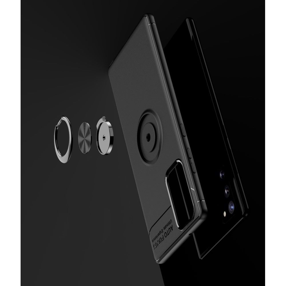 Силиконовый Чехол для Магнитного Держателя с Кольцом для Пальца Подставкой для Samsung Galaxy Note 20 Красный / Черный