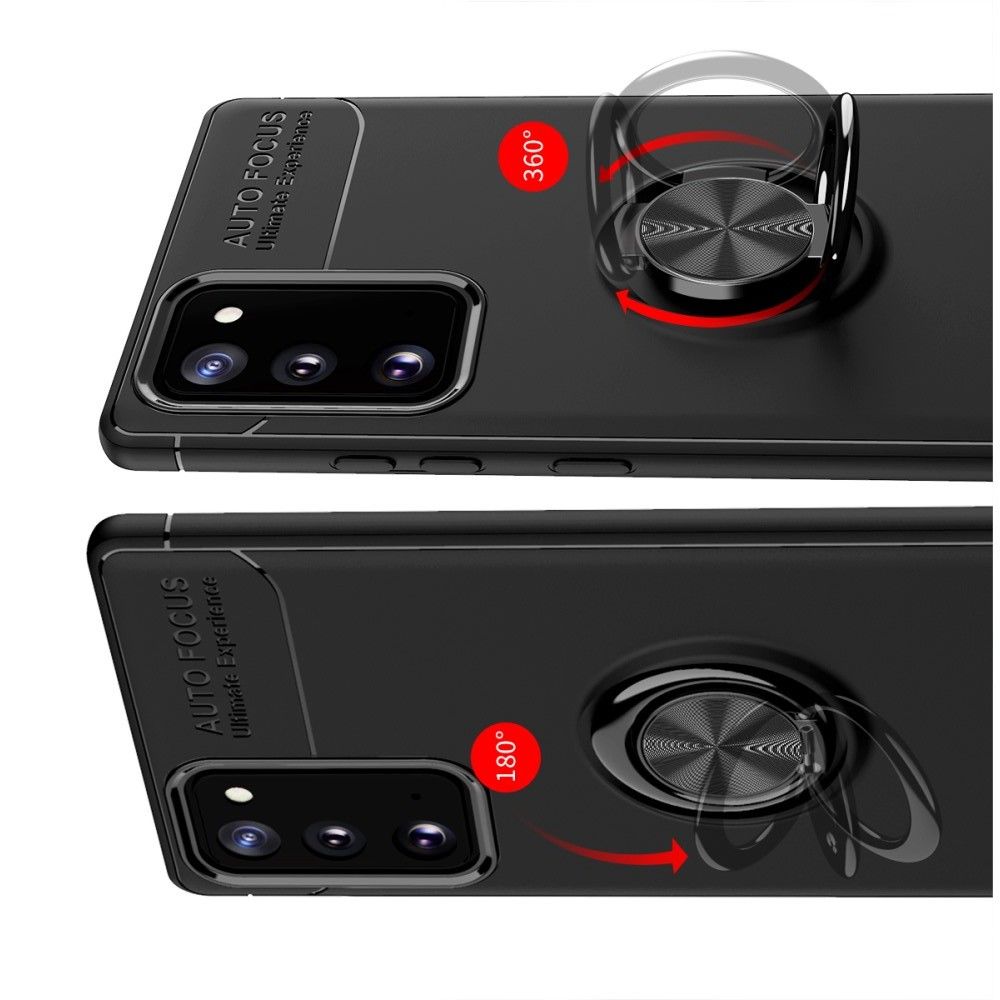 Силиконовый Чехол для Магнитного Держателя с Кольцом для Пальца Подставкой для Samsung Galaxy Note 20 Красный / Черный