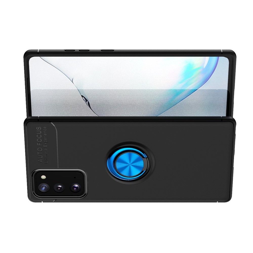Силиконовый Чехол для Магнитного Держателя с Кольцом для Пальца Подставкой для Samsung Galaxy Note 20 Синий / Черный