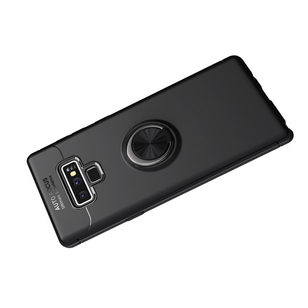 Силиконовый Чехол для Магнитного Держателя с Кольцом для Пальца Подставкой для Samsung Galaxy Note 9 Черный