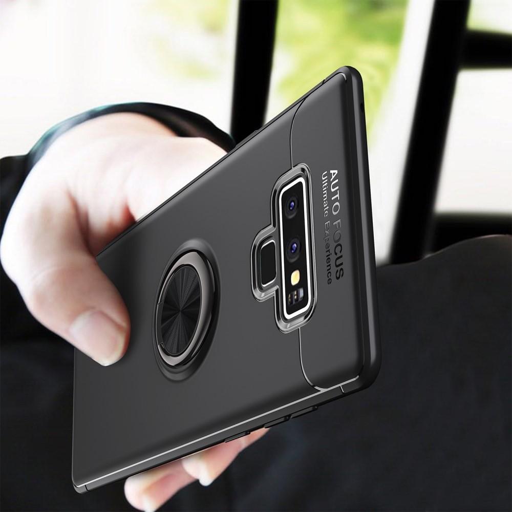 Силиконовый Чехол для Магнитного Держателя с Кольцом для Пальца Подставкой для Samsung Galaxy Note 9 Черный