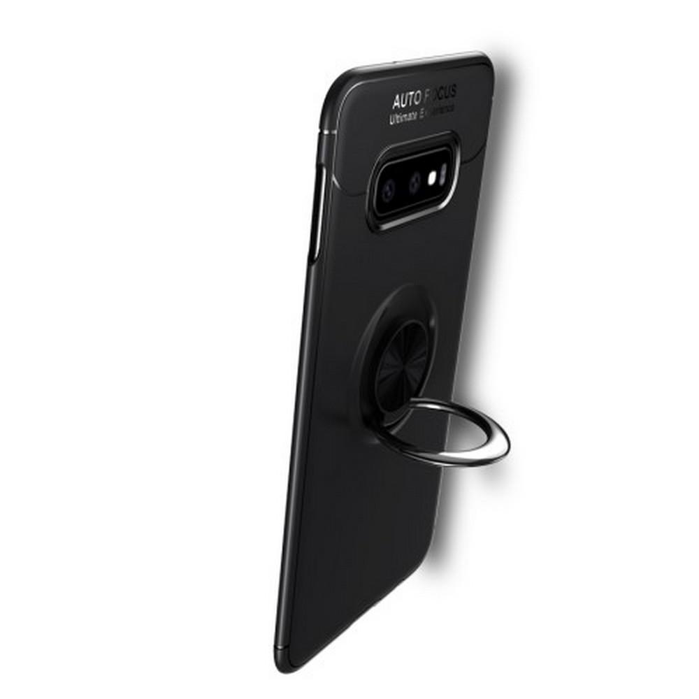 Силиконовый Чехол для Магнитного Держателя с Кольцом для Пальца Подставкой для Samsung Galaxy S10e Черный