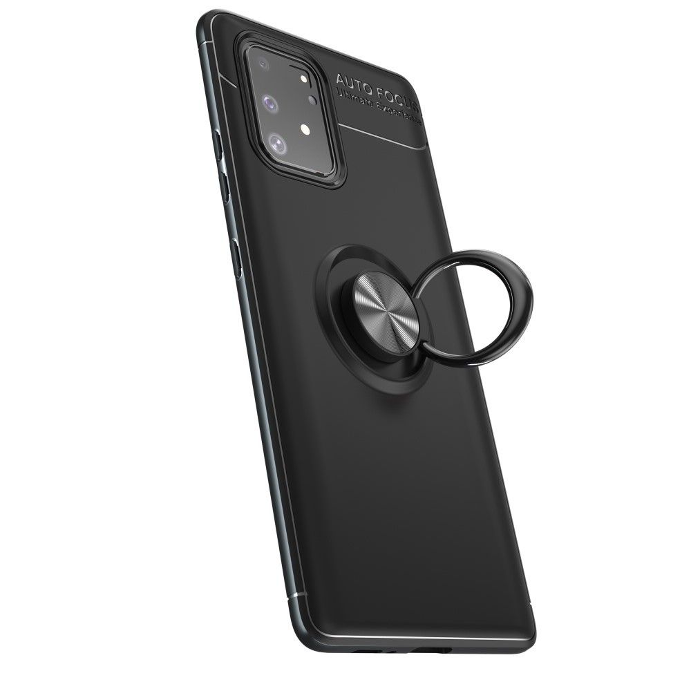 Силиконовый Чехол для Магнитного Держателя с Кольцом для Пальца Подставкой для Samsung Galaxy S10 Lite Серебро / Черный