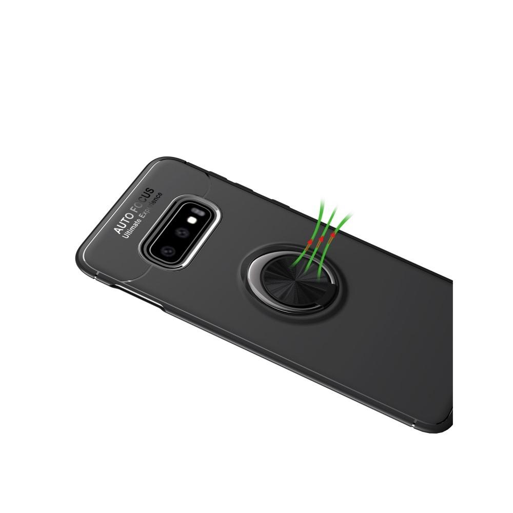 Силиконовый Чехол для Магнитного Держателя с Кольцом для Пальца Подставкой для Samsung Galaxy S10 Plus Черный