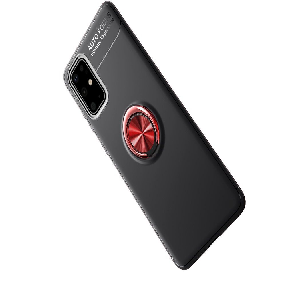Силиконовый Чехол для Магнитного Держателя с Кольцом для Пальца Подставкой для Samsung Galaxy S20 Plus Красный / Черный