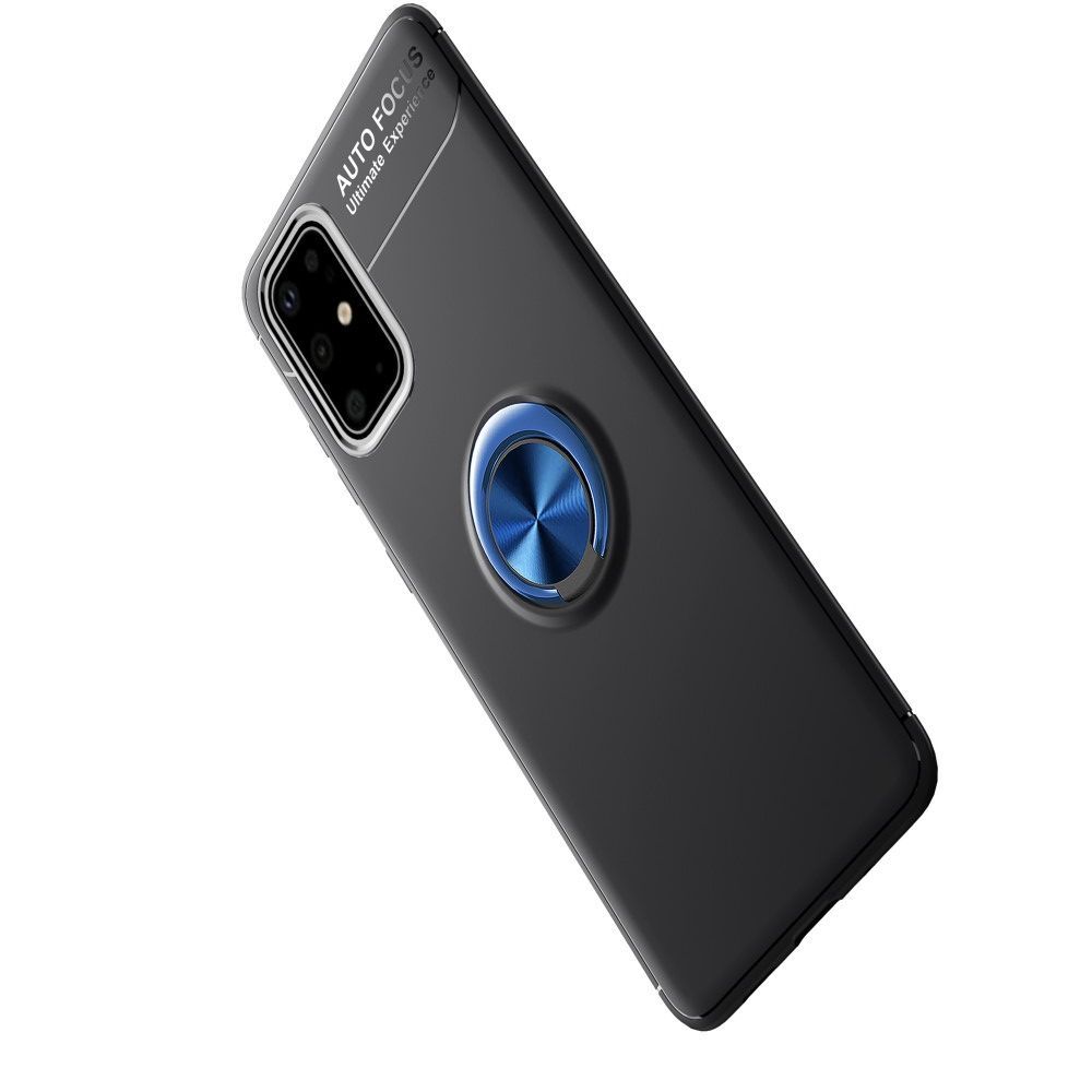 Силиконовый Чехол для Магнитного Держателя с Кольцом для Пальца Подставкой для Samsung Galaxy S20 Plus Синий / Черный