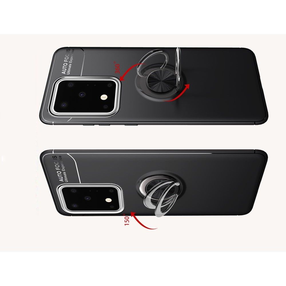 Силиконовый Чехол для Магнитного Держателя с Кольцом для Пальца Подставкой для Samsung Galaxy S20 Ultra Черный