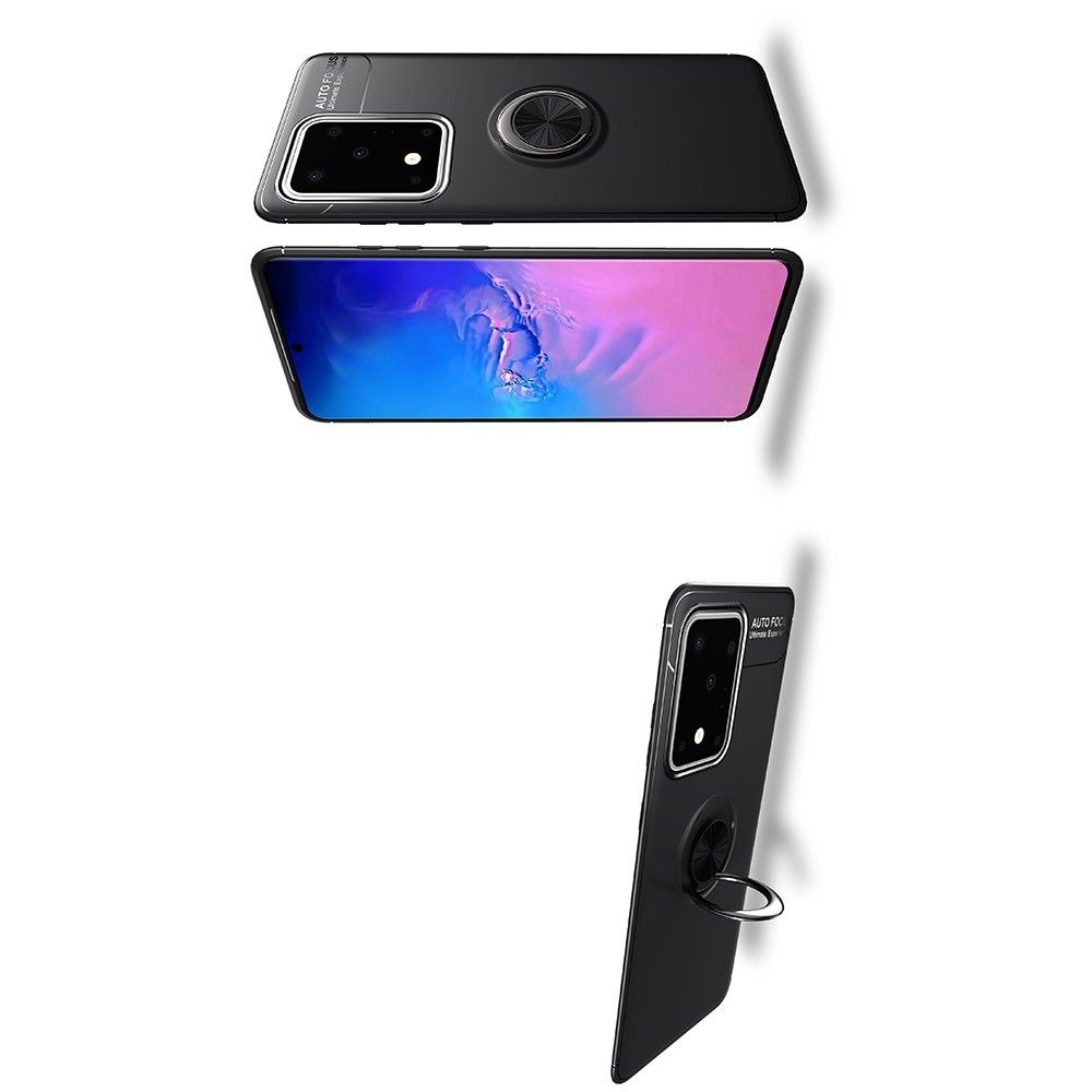Силиконовый Чехол для Магнитного Держателя с Кольцом для Пальца Подставкой для Samsung Galaxy S20 Ultra Черный