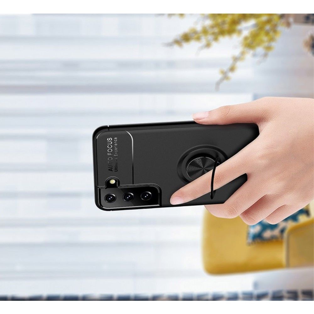 Силиконовый Чехол для Магнитного Держателя с Кольцом для Пальца Подставкой для Samsung Galaxy S21 Plus / S21+ Черный