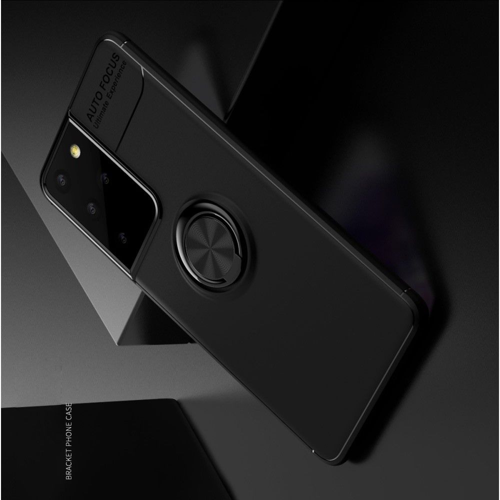 Силиконовый Чехол для Магнитного Держателя с Кольцом для Пальца Подставкой для Samsung Galaxy S21 Ultra Черный