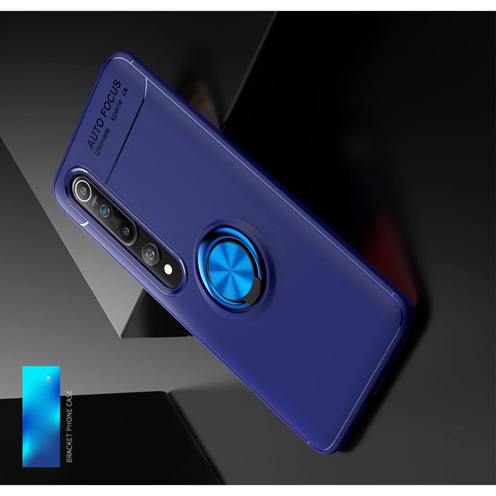 Силиконовый Чехол для Магнитного Держателя с Кольцом для Пальца Подставкой для Xiaomi Mi 10 / Mi 10 Pro Синий / Черный