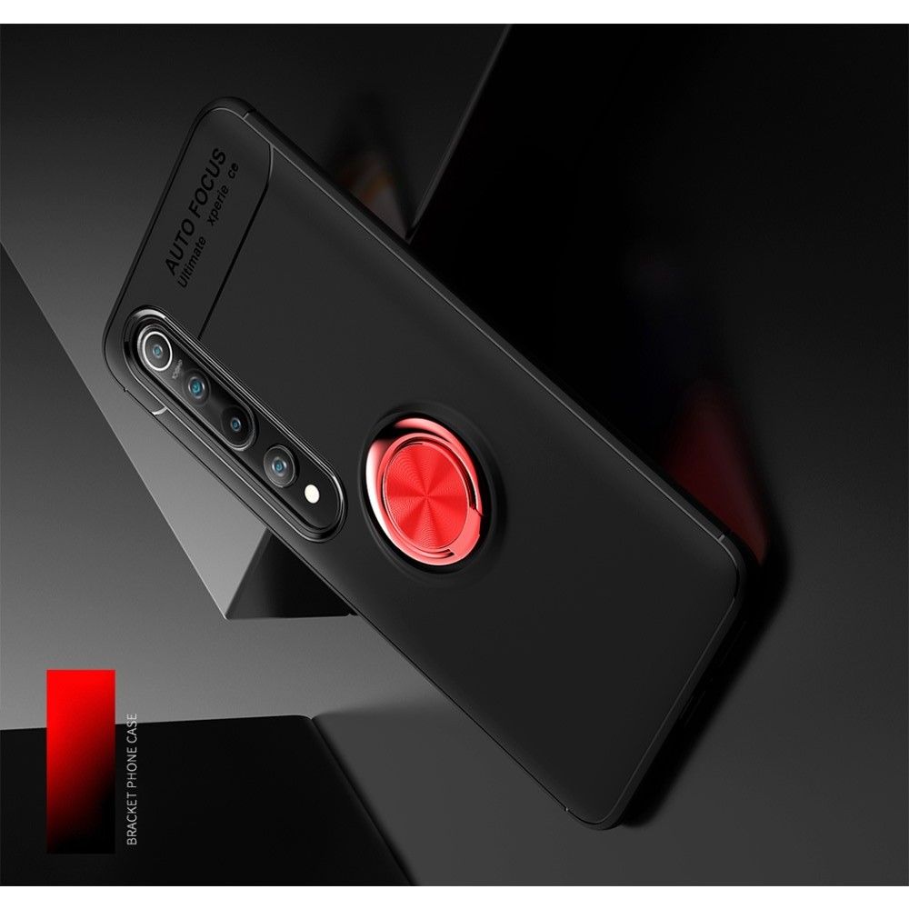Силиконовый Чехол для Магнитного Держателя с Кольцом для Пальца Подставкой для Xiaomi Mi 10 / Mi 10 Pro Красный / Черный
