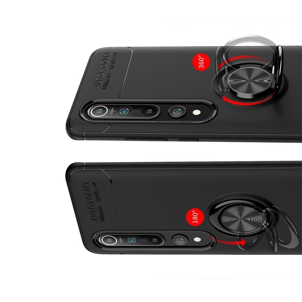 Силиконовый Чехол для Магнитного Держателя с Кольцом для Пальца Подставкой для Xiaomi Mi 10 / Mi 10 Pro Красный / Черный