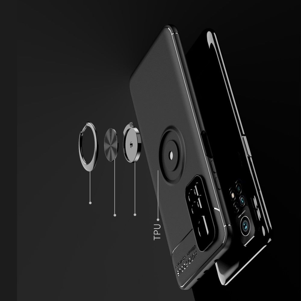 Силиконовый Чехол для Магнитного Держателя с Кольцом для Пальца Подставкой для Xiaomi Mi 10T Черный