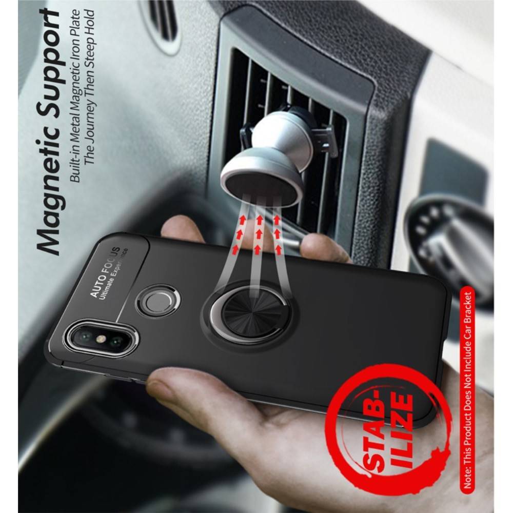 Силиконовый Чехол для Магнитного Держателя с Кольцом для Пальца Подставкой для Xiaomi Mi 8 Черный