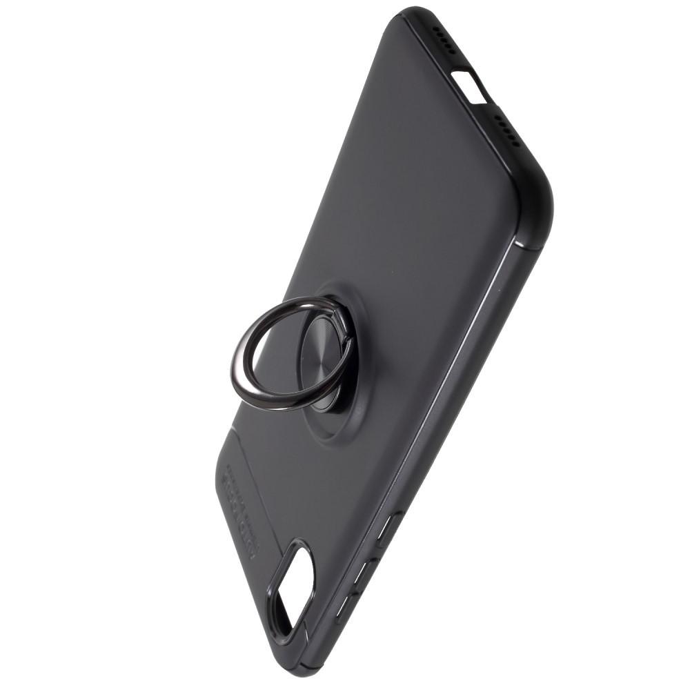 Силиконовый Чехол для Магнитного Держателя с Кольцом для Пальца Подставкой для Xiaomi Mi 8 Explorer Черный