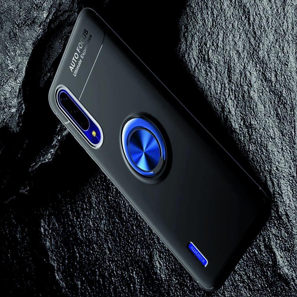 Силиконовый Чехол для Магнитного Держателя с Кольцом для Пальца Подставкой для Xiaomi Mi 9 Lite Синий / Черный