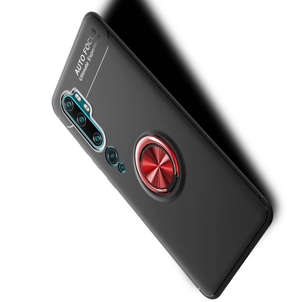 Силиконовый Чехол для Магнитного Держателя с Кольцом для Пальца Подставкой для Xiaomi Mi Note 10 Красный / Черный