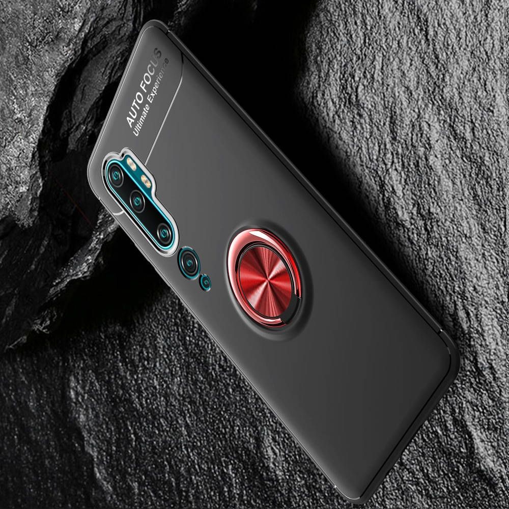 Силиконовый Чехол для Магнитного Держателя с Кольцом для Пальца Подставкой для Xiaomi Mi Note 10 Красный / Черный